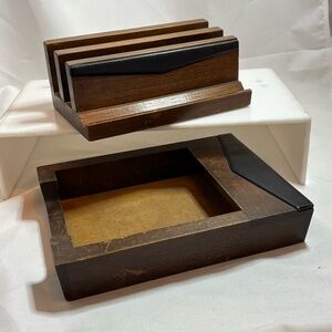 Mid-Century MCM Scheibe Walnut and Leather 2 Piece Desk Set